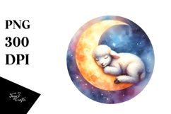 Vibrant Baby Lamb Sleeping on the Moon Product Image 1