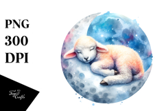 Vibrant Baby Lamb Sleeping on the Moon Product Image 1