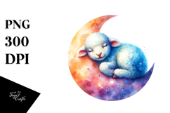 Vibrant Baby Lamb Sleeping on the Moon Product Image 1