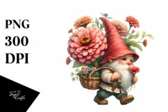 Detailed Watercolor of a Small Gnome Caring a Large Zinnia Product Image 3