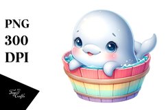 Adorable Baby Beluga Whale in Wooden Bucket | Clipart Product Image 3