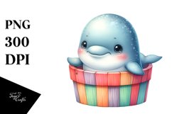 Adorable Baby Beluga Whale in Wooden Bucket | Clipart Product Image 1