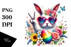 Victory Easter Bunny Watercolor PNG Product Image 1