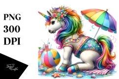 Colorful Baby Unicorn with Beachwear PNG Product Image 3