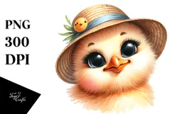 Watercolor Funny Chick Portrait | Sun Hat | Big Eyes Product Image 1