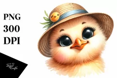 Watercolor Funny Chick Portrait | Sun Hat | Big Eyes Product Image 3