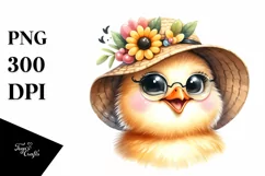 Watercolor Funny Chick Portrait | Sun Hat | Big Eyes Product Image 1