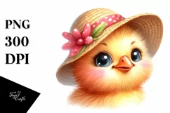 Watercolor Funny Chick Portrait | Sun Hat | Big Eyes Product Image 1