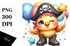 Smiling Baby Chicken with Pirate Hat PNG Product Image 1