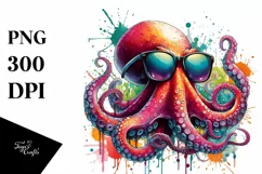 Quirky Colorful Octopus with Sunglasses | Clipart Product Image 1