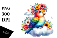 Cartoon-Style Watercolor Parrot PNG Product Image 1