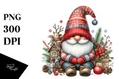 Watercolor Christmas Gnome PNG Product Image 1