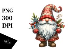 Watercolor Christmas Gnome PNG Product Image 3