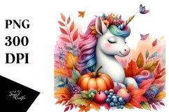 Baby Unicorn in Autumn Scene PNG Product Image 3