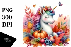 Baby Unicorn in Autumn Scene PNG Product Image 3