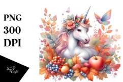 Colorful Baby Unicorn in Autumn Scene PNG Product Image 3