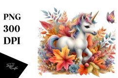Colorful Baby Unicorn in Autumn Scene PNG Product Image 1