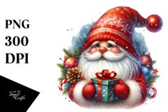 Vibrant Watercolor Christmas Gnome PNG Product Image 1