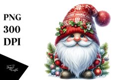 Vibrant Watercolor Christmas Gnome PNG Product Image 1