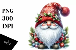 Vibrant Watercolor Christmas Gnome PNG Product Image 1