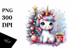 Cute Baby Unicorn with Christmas Decorations, PNG Product Image 1