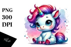 Baby Unicorn Sitting with Cool Haircut, PNG Product Image 1