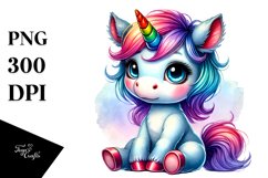 Baby Unicorn Sitting with Cool Haircut, PNG Product Image 1