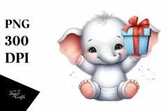 Baby Elephant with Gift Box, High-Quality PNG Product Image 1