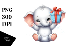 Baby Elephant with Gift Box, High-Quality PNG Product Image 1