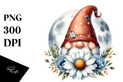 Cute Gnome with Daisy on Moon PNG Product Image 1