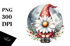Cute Gnome with Daisy on Moon PNG Product Image 1