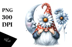 Cute Gnome with Big Hat and Daisy PNG Product Image 1