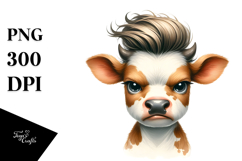 Funny Baby Cow with Cool Hair, PNG Product Image 1