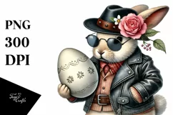 Watercolor Bunny Dressed in Leather, PNG Product Image 1