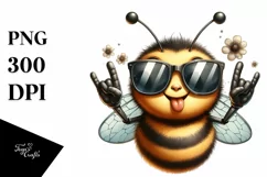 Funny Bee Portrait with Sunglasses and Rocker Sign | Clipart Product Image 3