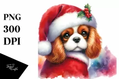 Cute Cavalier in Santa Hat, Transparent PNG Product Image 3
