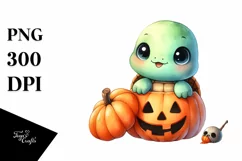 Cute Baby Otter Popping out from Halloween Pumpkin PNG Product Image 3