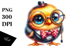 Crazy Cute Baby Chicken with Monocle, PNG Product Image 1