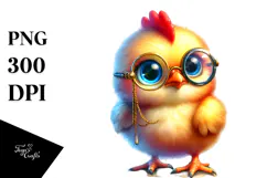 Crazy Cute Baby Chicken with Monocle, PNG Product Image 1