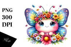 Vibrant Butterfly with Flower Crown PNG Product Image 1