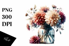 Vibrant Jar with Large Dahlia Clipart Product Image 1
