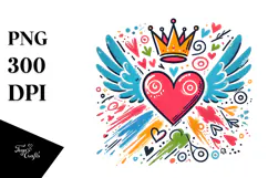 Heart with Wings and Crown PNG Product Image 1