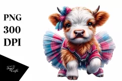 Colorful Baby Highland Cow with Minuet Dancer Outfit PNG Product Image 1