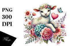 Colorful Boho Lamb Heart Sitting on Flower, PNG Product Image 1