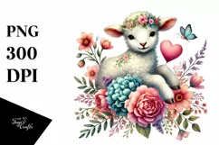 Colorful Boho Lamb Heart Sitting on Flower, PNG Product Image 1