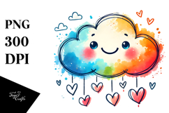 Colorful Smiling Cloud with Hearts PNG Product Image 1
