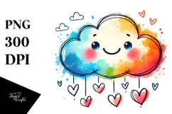 Colorful Smiling Cloud with Hearts PNG Product Image 1