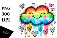 Colorful Smiling Cloud with Hearts PNG Product Image 1