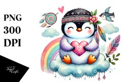 Boho Penguin Cloud Heart PNG Product Image 1
