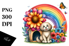 Colorful Dog House with Rainbow Bird Clipart Product Image 1